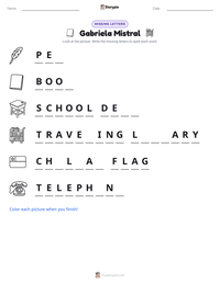 Gabriela Mistral printable worksheet preview