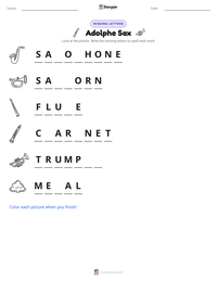 Adolphe Sax printable worksheet preview