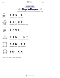 Diego Velázquez printable worksheet preview
