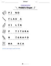 Vista previa de la hoja de trabajo imprimible de Frédéric Chopin