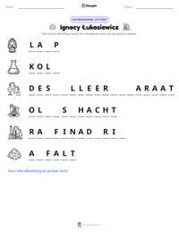Ignacy Łukasiewicz afdrukbare werkblad voorbeeld