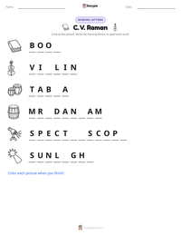 C. V. Raman printable worksheet preview