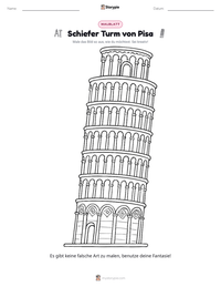 Schiefer Turm von Pisa druckbare Arbeitsblatt Vorschau