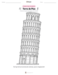 Vista previa de la hoja de trabajo imprimible de Torre de Pisa