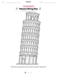 Prabaca lembar kerja cetak Menara Miring Pisa