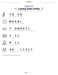 Leaning Tower of Pisa printable worksheet preview