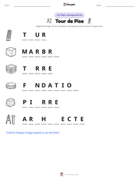 Aperçu de la feuille de travail imprimable Tour de Pise
