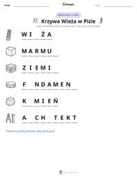 Podgląd drukowalnego arkusza ćwiczeń Krzywa Wieża w Pizie