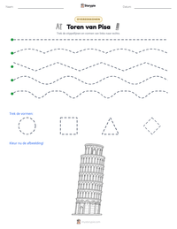 Toren van Pisa afdrukbare werkblad voorbeeld