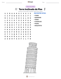 Prévia da folha de atividades imprimível Torre Inclinada de Pisa