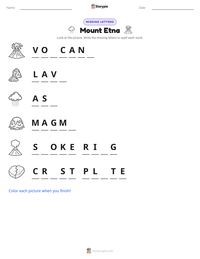 Mount Etna printable worksheet preview