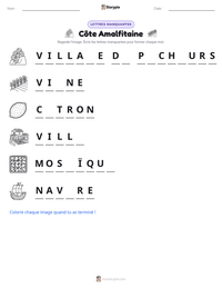 Aperçu de la feuille de travail imprimable Côte Amalfitaine