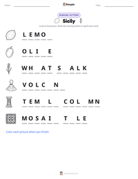 Sicily printable worksheet preview
