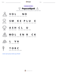 Popocatépetl printable worksheet preview