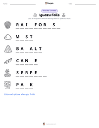 Iguazu Falls printable worksheet preview