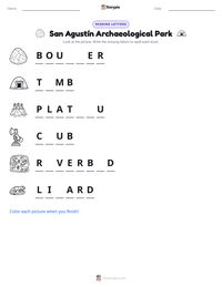 San Agustín Archaeological Park printable worksheet preview