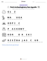 Podgląd drukowalnego arkusza ćwiczeń Park Archeologiczny San Agustín