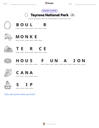 Tayrona National Park printable worksheet preview
