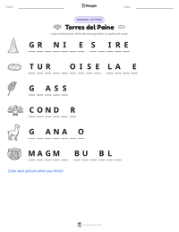 Torres del Paine printable worksheet preview