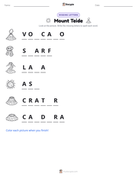 Mount Teide printable worksheet preview