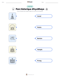 Aperçu de la feuille de travail imprimable Parc historique d'Ayutthaya