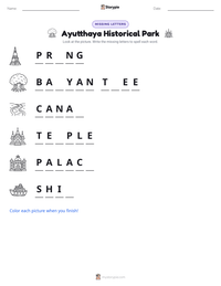 Ayutthaya Historical Park printable worksheet preview