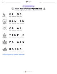 Aperçu de la feuille de travail imprimable Parc historique d'Ayutthaya