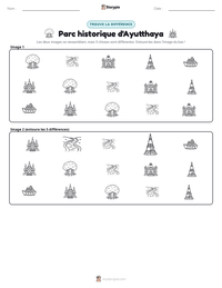 Aperçu de la feuille de travail imprimable Parc historique d'Ayutthaya