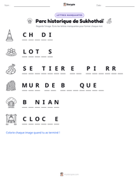 Aperçu de la feuille de travail imprimable Parc historique de Sukhothaï