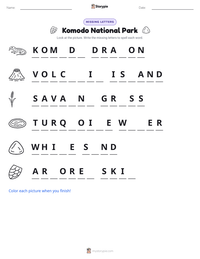 Komodo National Park printable worksheet preview