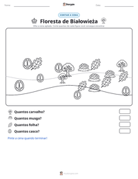 Prévia da folha de atividades imprimível Floresta de Białowieża
