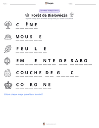 Aperçu de la feuille de travail imprimable Forêt de Białowieża
