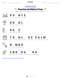 Vista previa de la hoja de trabajo imprimible de Puentes de Raíces Vivas