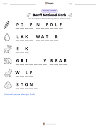 Banff National Park printable worksheet preview