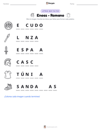 Vista previa de la hoja de trabajo imprimible de Eneas - Romano