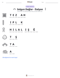 Solgun Dağlar - İtalyan yazdırılabilir çalışma sayfası önizlemesi