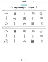 Solgun Dağlar - İtalyan yazdırılabilir çalışma sayfası önizlemesi