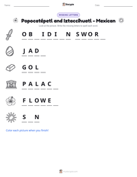 Popocatépetl and Iztaccíhuatl - Mexican printable worksheet preview