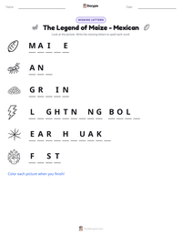 The Legend of Maize - Mexican printable worksheet preview