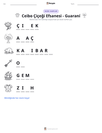 Ceibo Çiçeği Efsanesi - Guaraní yazdırılabilir çalışma sayfası önizlemesi