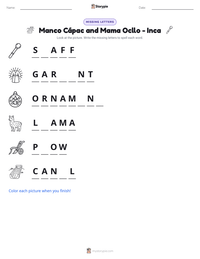 Manco Cápac and Mama Ocllo - Inca printable worksheet preview