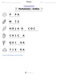 Vista previa de la hoja de trabajo imprimible de Pachamama - Andina