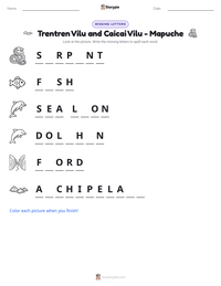 Trentren Vilu and Caicai Vilu - Mapuche printable worksheet preview