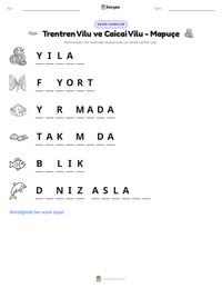 Trentren Vilu ve Caicai Vilu - Mapuçe yazdırılabilir çalışma sayfası önizlemesi