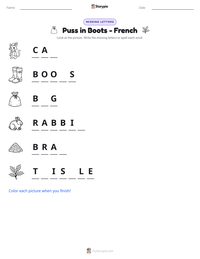 Puss in Boots - French printable worksheet preview
