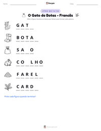 Prévia da folha de atividades imprimível O Gato de Botas - Francês