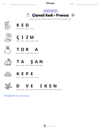 Çizmeli Kedi - Fransız yazdırılabilir çalışma sayfası önizlemesi