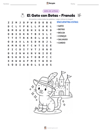 Vista previa de la hoja de trabajo imprimible de El Gato con Botas - Francés