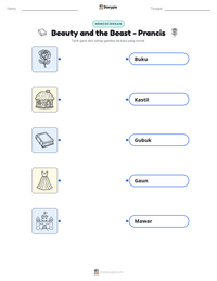 Prabaca lembar kerja cetak Beauty and the Beast - Prancis