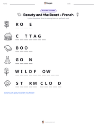 Beauty and the Beast - French printable worksheet preview